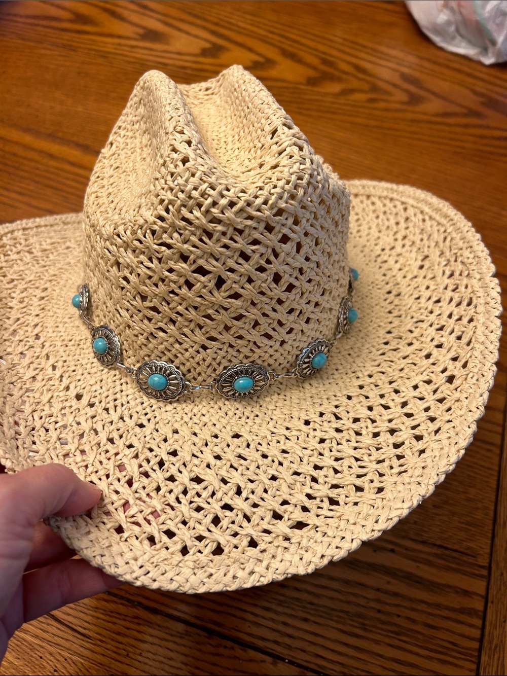 San Diego Hat Company Cream Straw Cowboy Hat with Turquoise Accents - Picture 3 of 4
